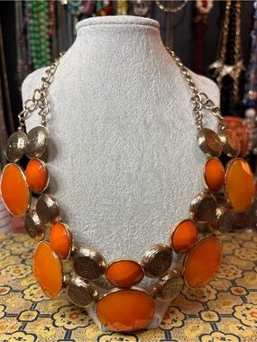 Lucia Gold-Tone Orange Statement Necklace - Bold Women Jewelry